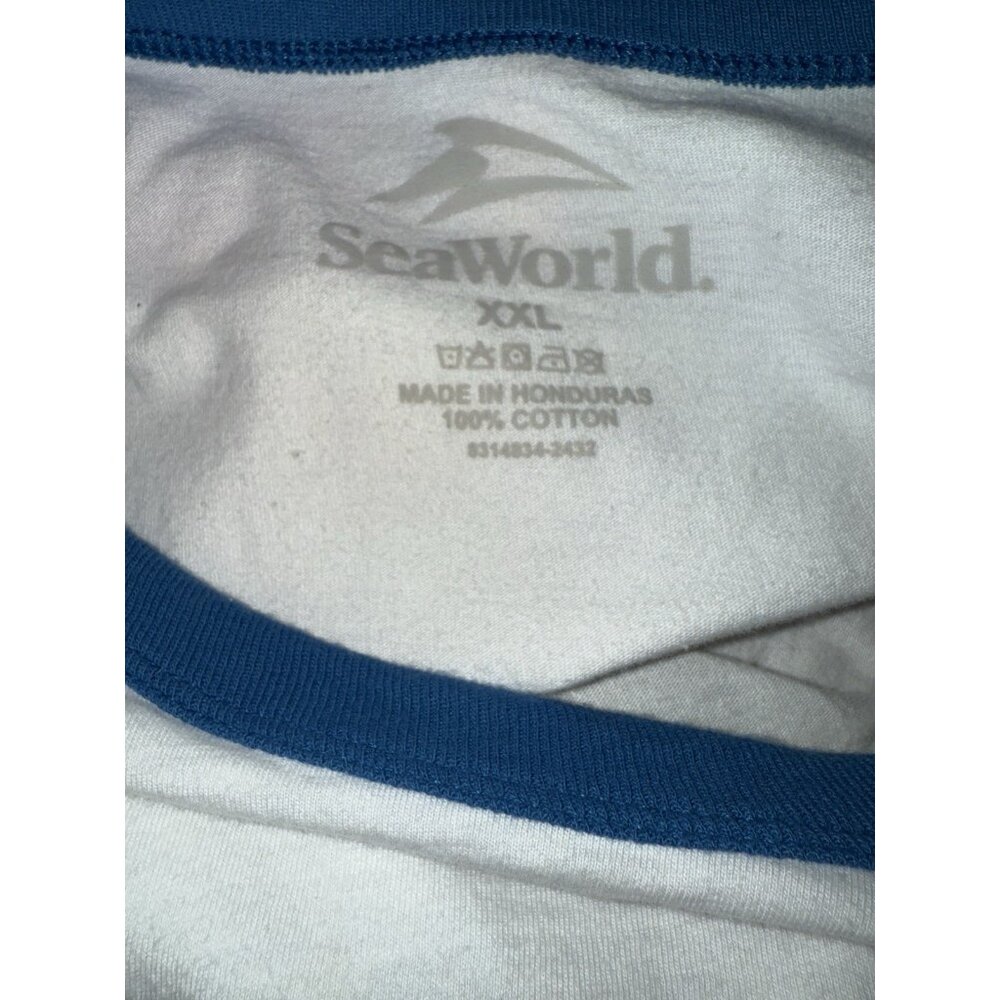 Vintage SEA WORLD Shamu Orca Whale Silhouette Ringer T Shirt XXL Rare OOAK - Picture 4 of 4